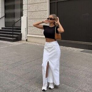 ZARA white denim maxi skirt LARGE